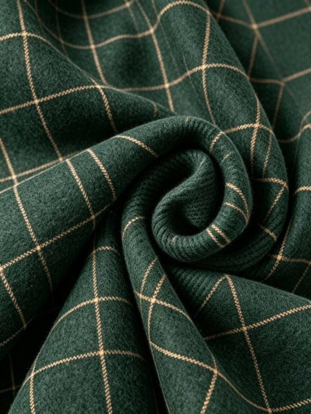 Dark Green Casual Women's Plaid Rib-Knit Single Breasted Regular Trench Coat - Picture 7 of 7
